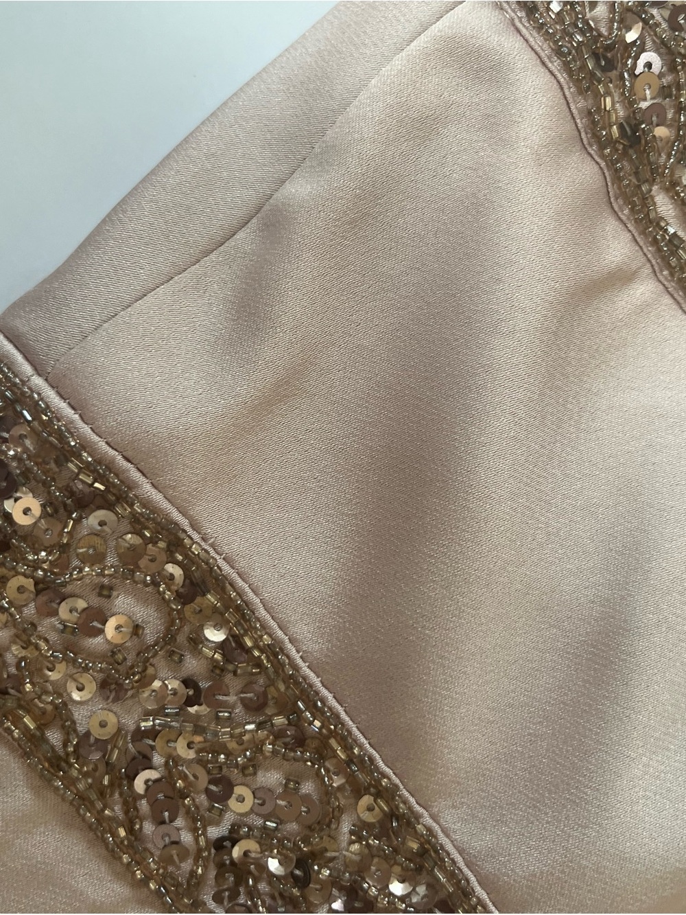 Aidan Mattox Champange Rose Gold Sequin Pleated Satin Long Formal Open Back Gown - Picture 14 of 15
